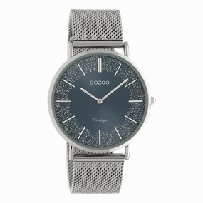 Silver coloured OOZOO watch with metal mesh bracelet - C20134