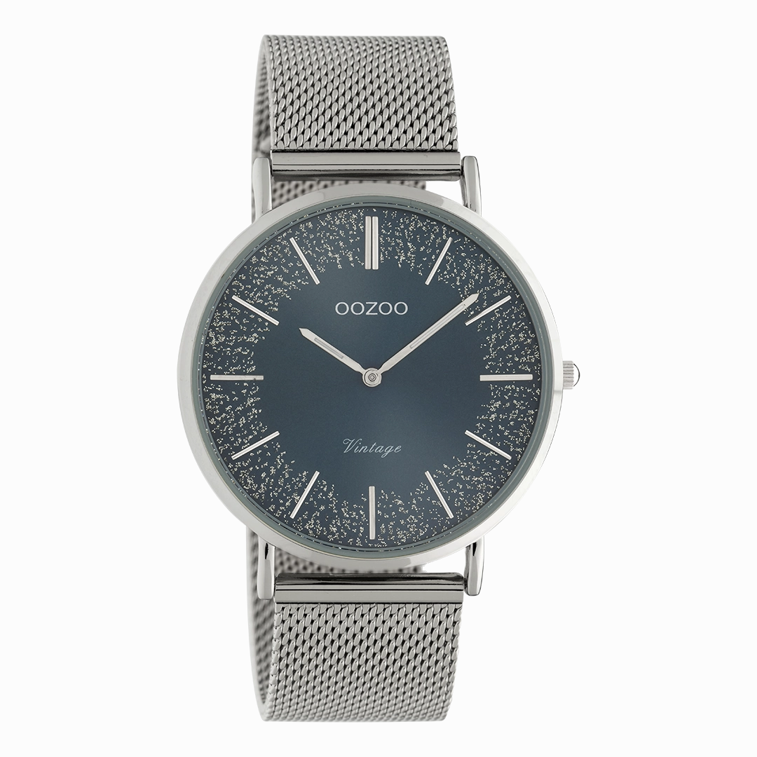 Silver coloured OOZOO watch with metal mesh bracelet - C20134