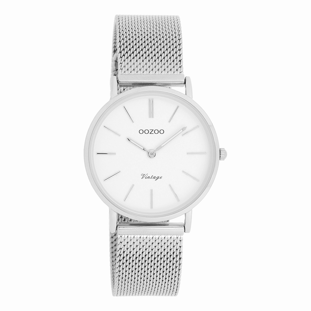Silver coloured OOZOO watch with metal mesh bracelet - C9903