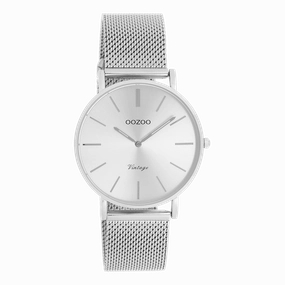 Silver coloured OOZOO watch with metal mesh bracelet - C9906