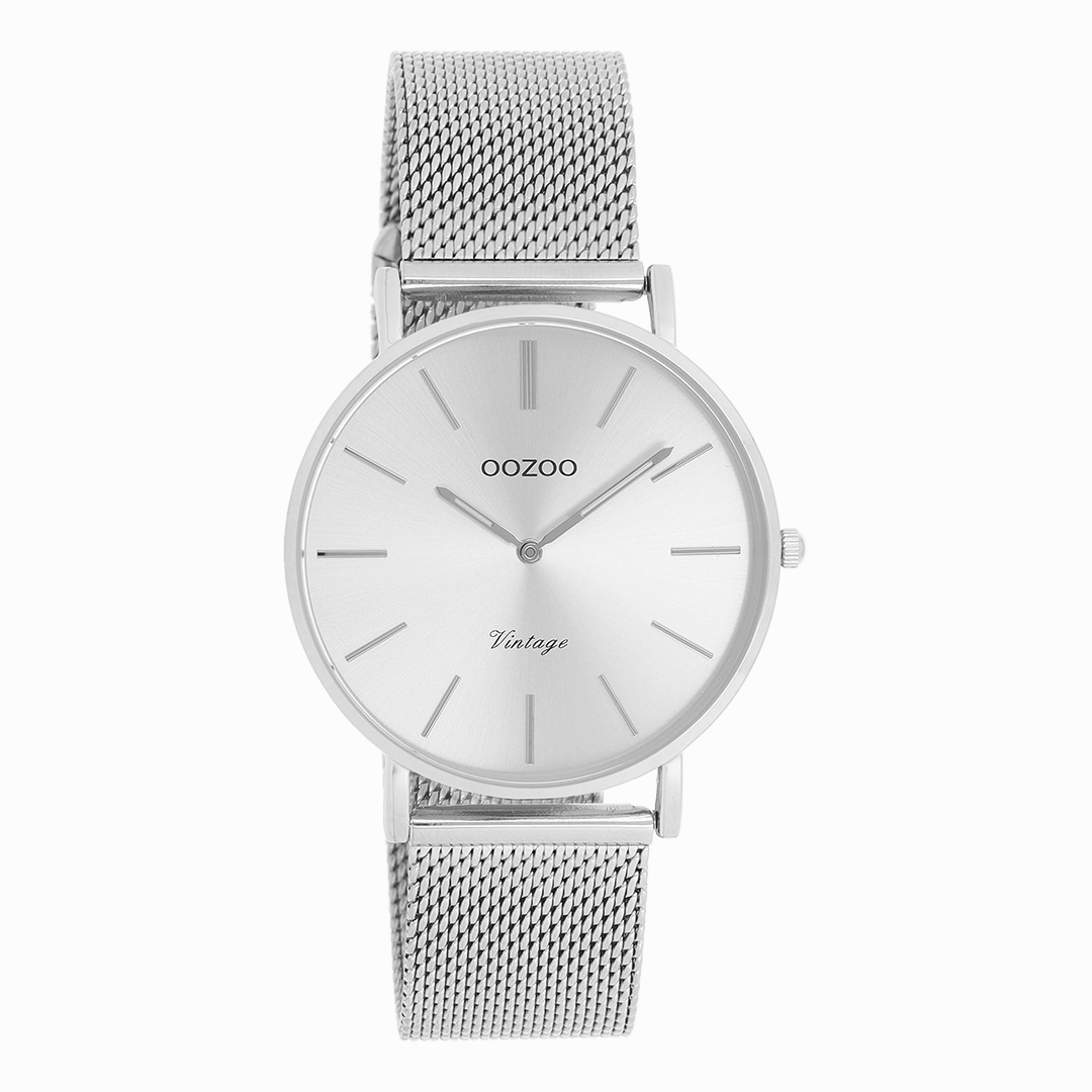 Silver coloured OOZOO watch with metal mesh bracelet - C9906