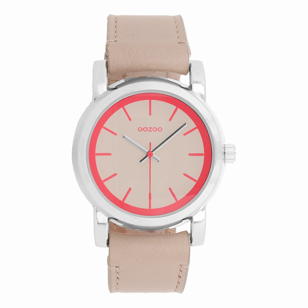 Silver coloured OOZOO watch with sand leather strap - C7180