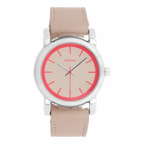 Silver coloured OOZOO watch with sand leather strap - C7180