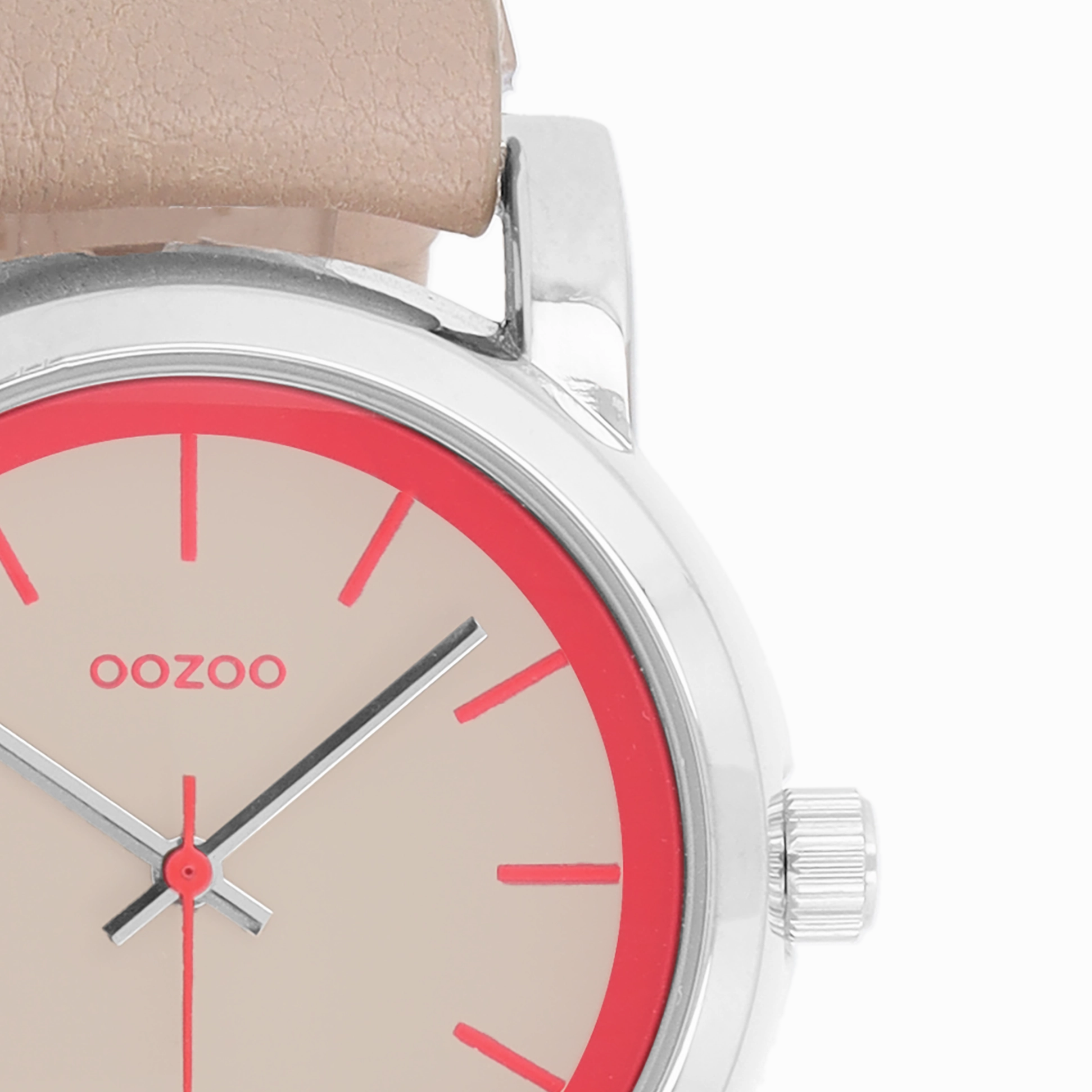 Silver coloured OOZOO watch with sand leather strap - C7180