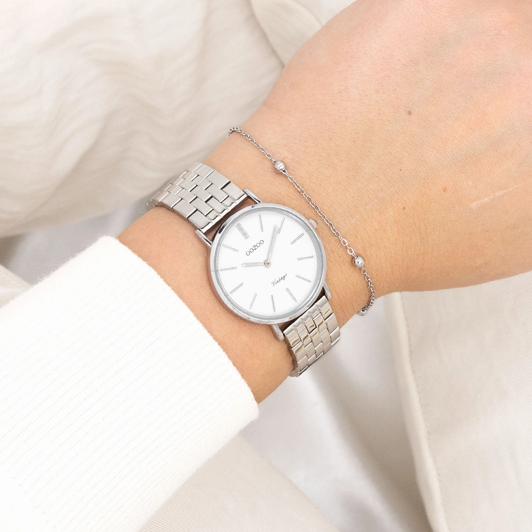 Silver coloured OOZOO watch with stainless steel bracelet - C20405