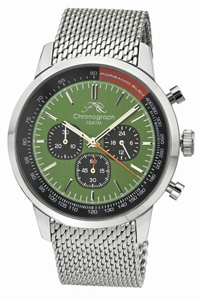 Simon Stainless Steel Chronograph Silver Tone & Black and Green Men's Watch 1322CSIS