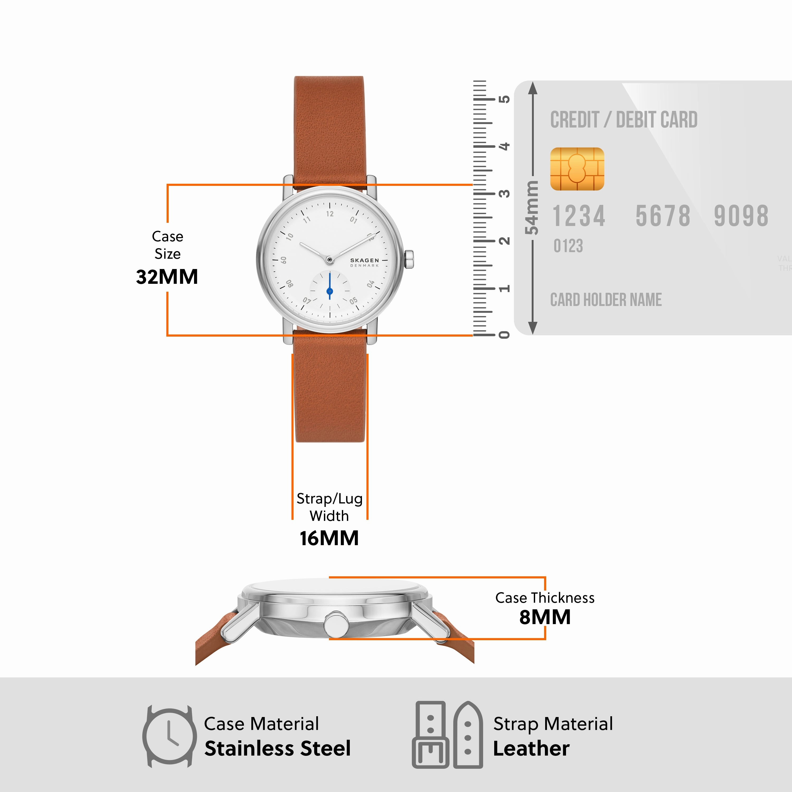 Skagen Kuppel Lille Elegant Watch with Minimalist Sub-Second Dial & Luxurious Brown Leather Strap - SKW3103