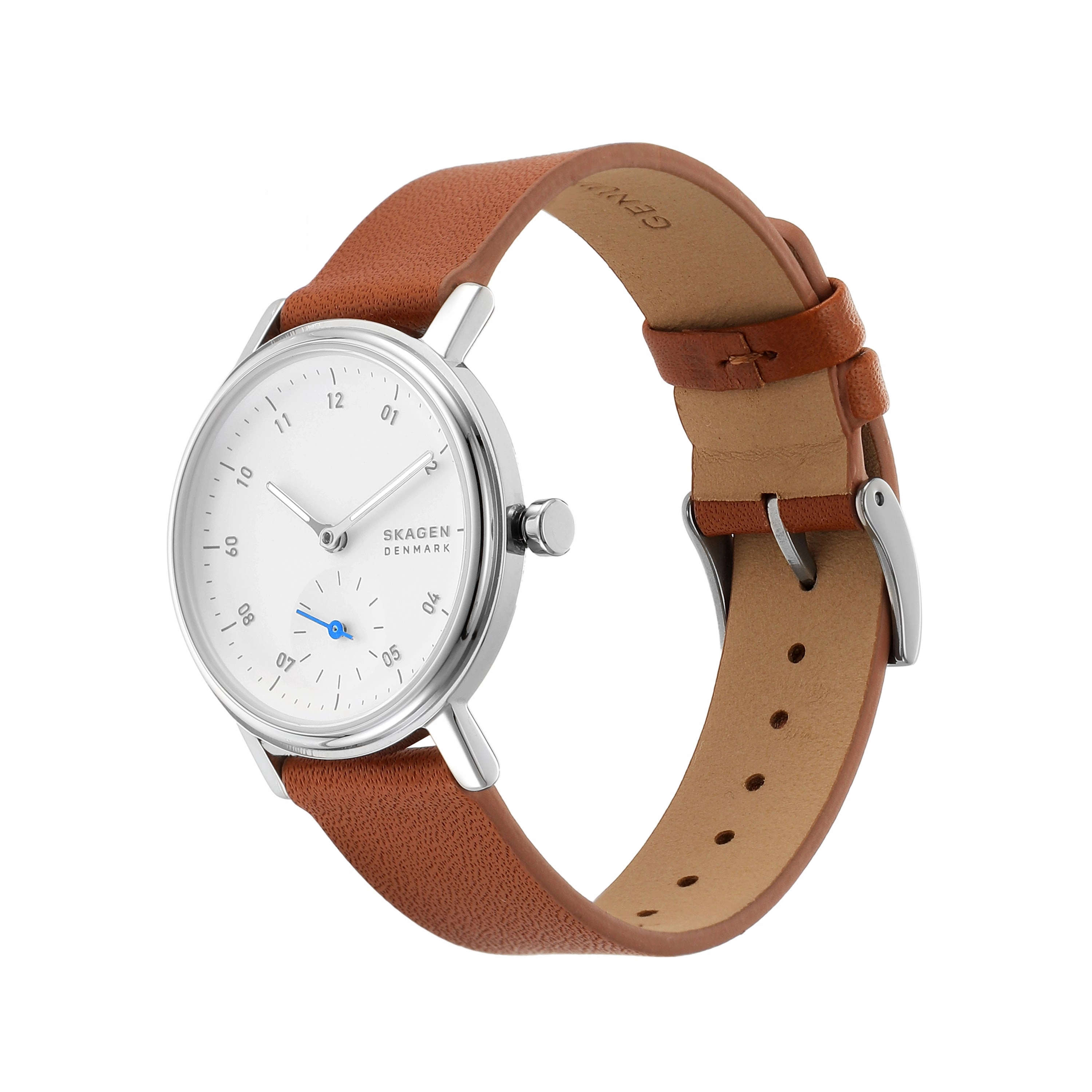 Skagen Kuppel Lille Elegant Watch with Minimalist Sub-Second Dial & Luxurious Brown Leather Strap - SKW3103