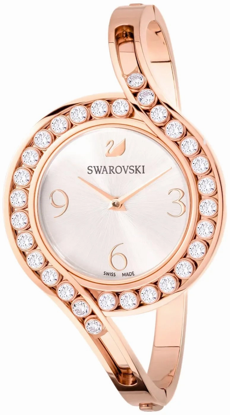 SWAROVSKI Crystal Authentic Lovely Crystals Bangle Watch, Metal Strap, Rose Gold Tone - High Class Stone Studded Swiss Made Timepiece Jewelry and Everyday Accessory for Women