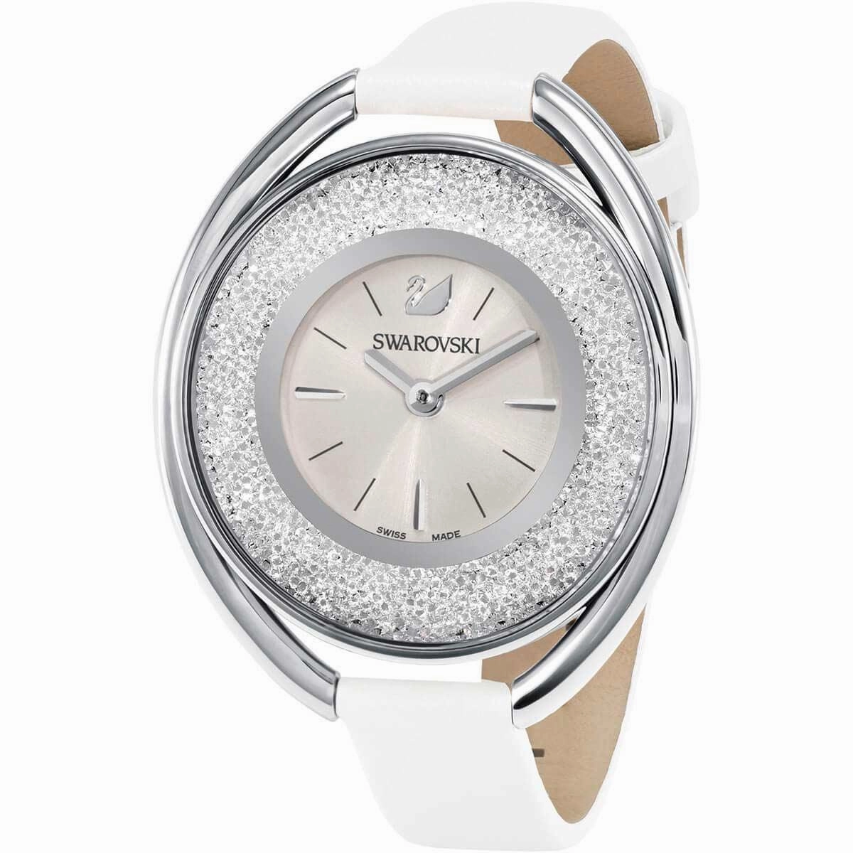 Swarovski Women's Strap Watch - Crystalline Oval White Leather Swiss | 5158548