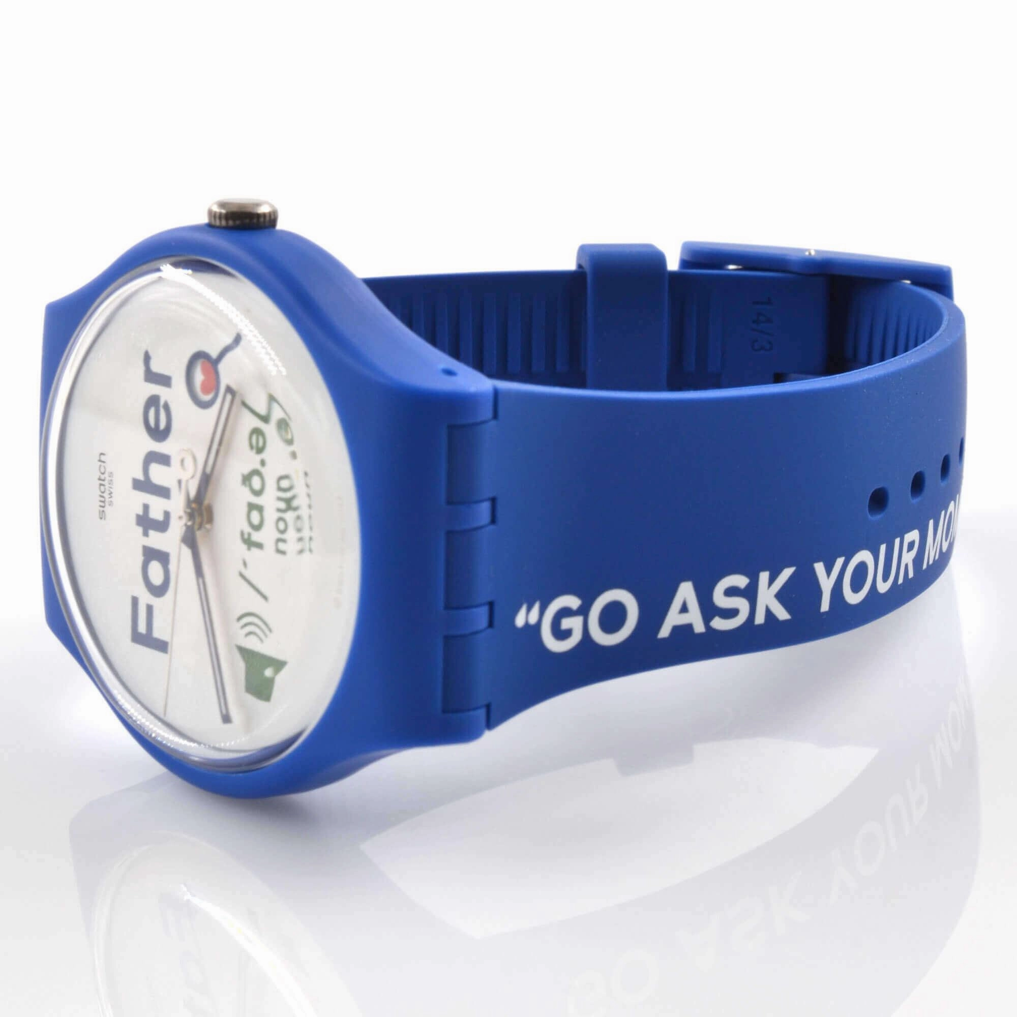Swatch Men's Watch - All About Dad White Dial Blue Silicone Strap Quartz | SO29Z704