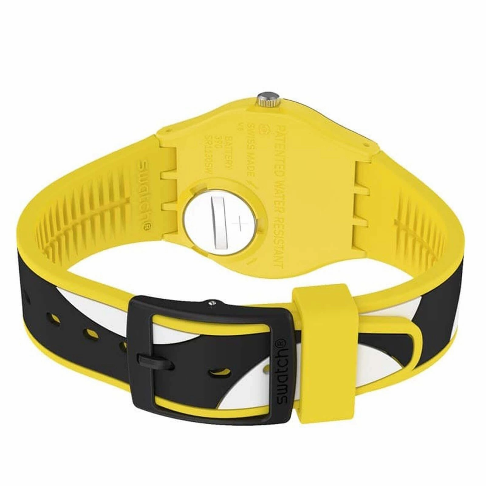 Swatch Unisex Watch - D-Form Quartz Black and Yellow Dial Silicone Strap | GJ139