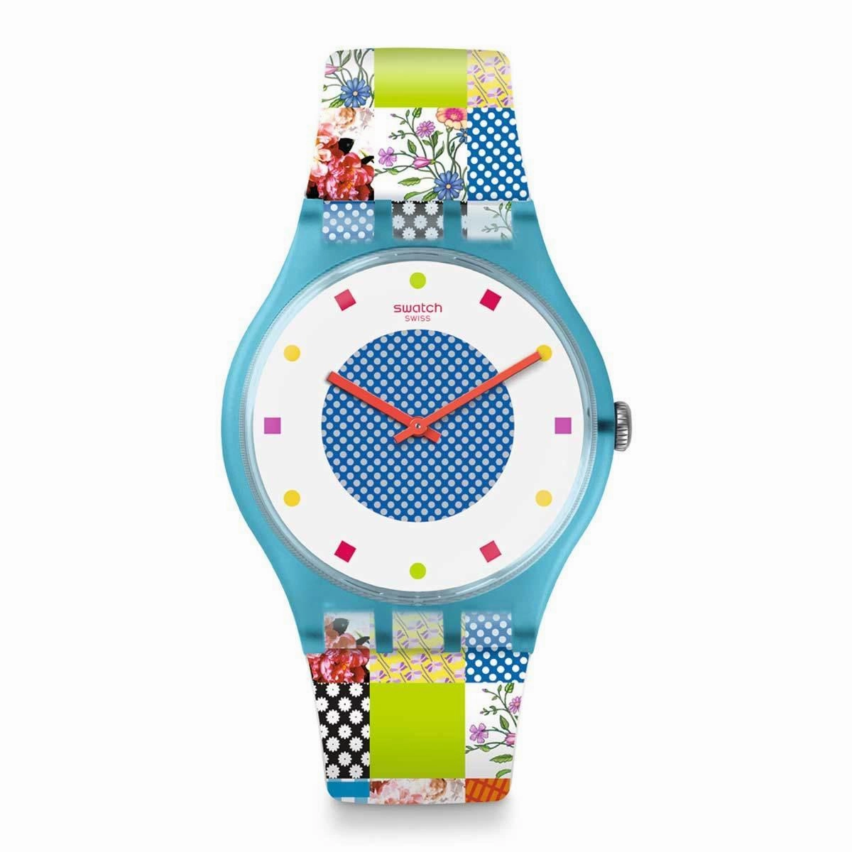 Swatch Women's Strap Watch - Brit-In Quilted Time Quartz Blue & White Dial | SUOS108