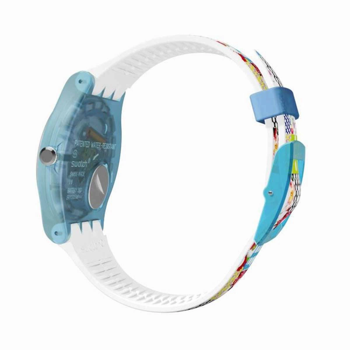 Swatch Women's Strap Watch - Brit-In Quilted Time Quartz Blue & White Dial | SUOS108