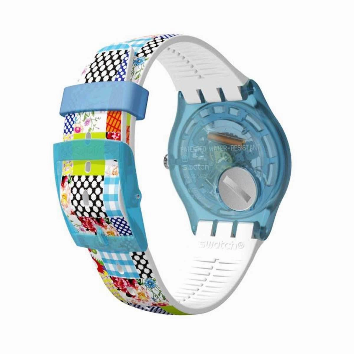 Swatch Women's Strap Watch - Brit-In Quilted Time Quartz Blue & White Dial | SUOS108