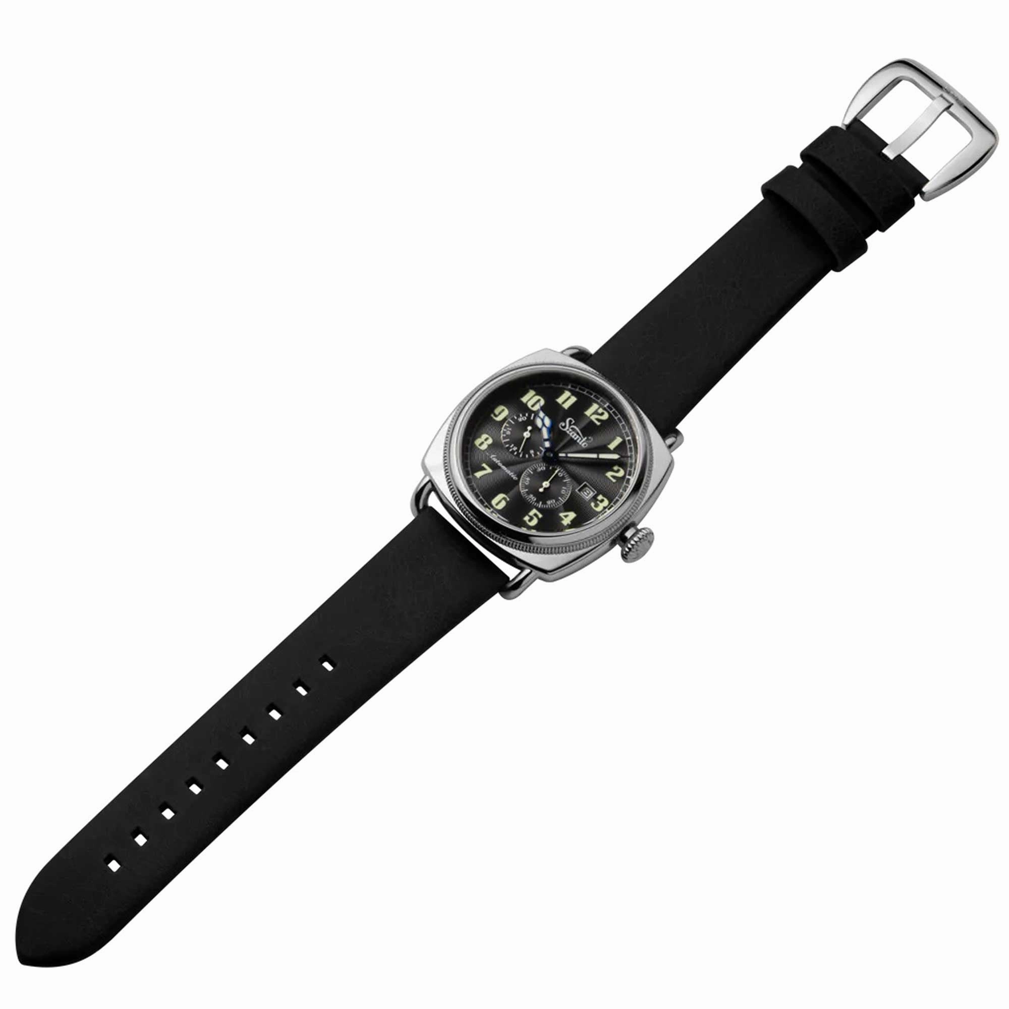 Szanto Men's Automatic Watch - Officer Coin Cushion Black Dial Strap | SZ 6201E