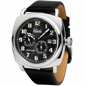 Szanto Men's Automatic Watch - Officer Coin Cushion Black Dial Strap | SZ 6201E