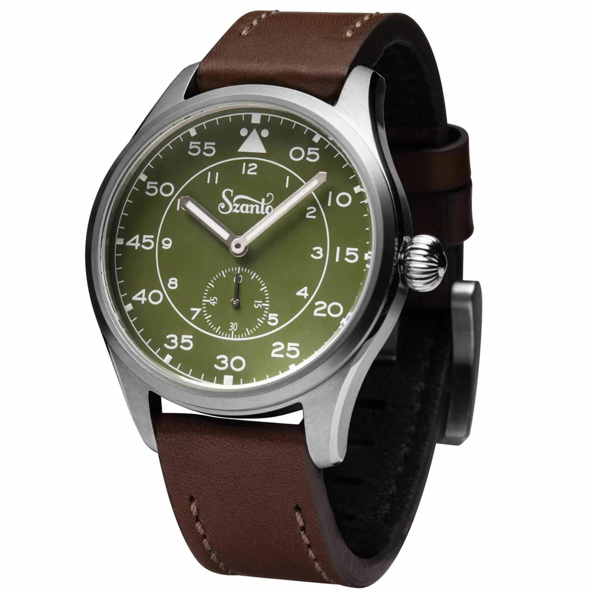 Szanto Men's Quartz Watch - Heritage Aviator Small Seconds Green Dial Strap | SZ 2755