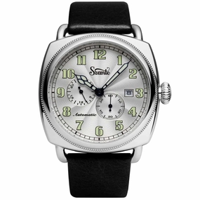 Szanto Men's Watch - Officer Coin Cushion Silver Tone Dial Black Strap | SZ 6202E
