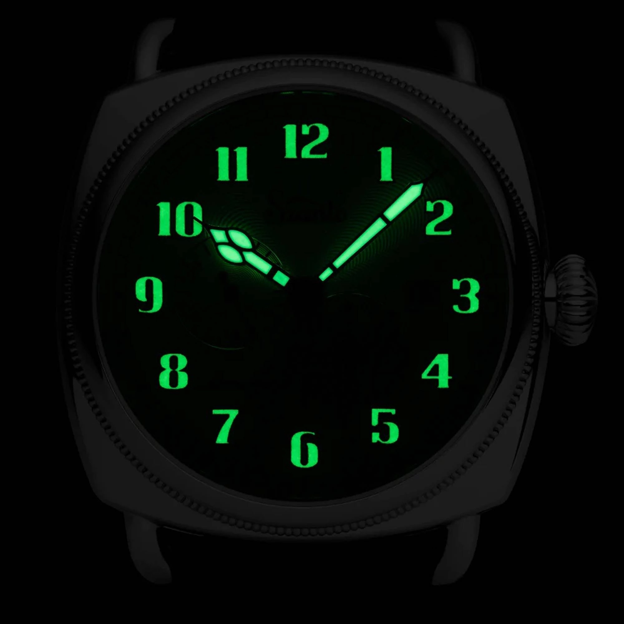 Szanto Men's Watch - Officer Coin Cushion Silver Tone Dial Black Strap | SZ 6202E