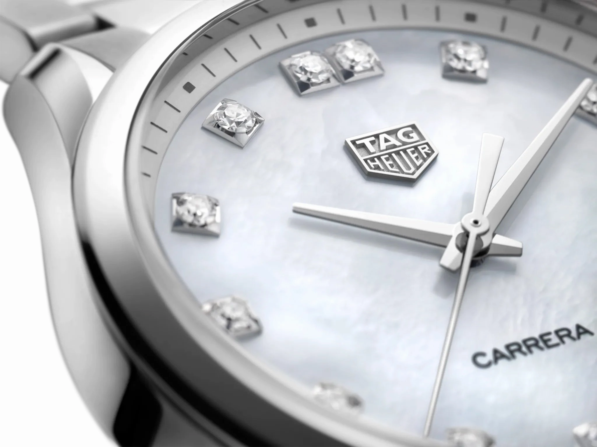 TAG Heuer Carrera Stainless Steel Mother-Of-Pearl Dial Diamonds Date Quartz Womens Watch WBK1318.BA0652