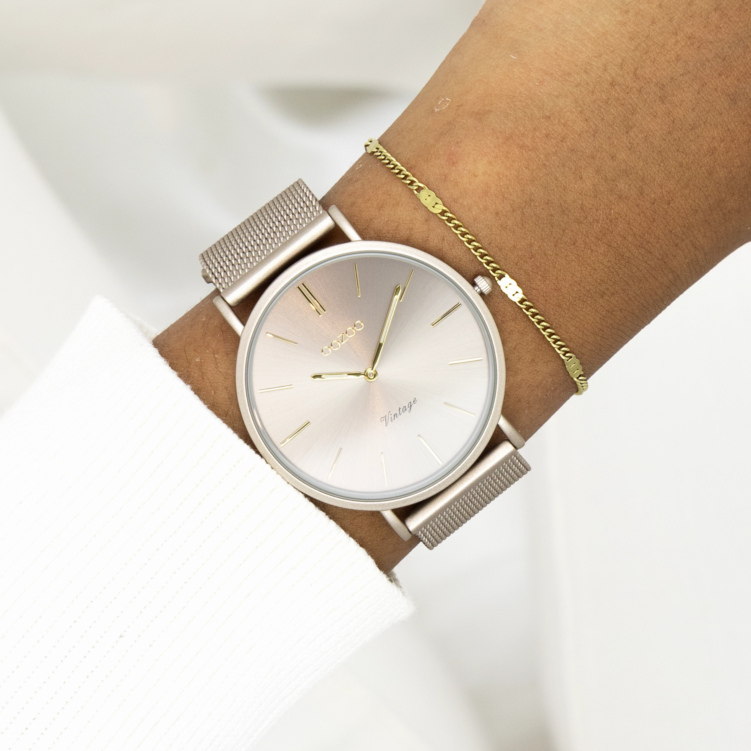 Taupe OOZOO watch with metal mesh bracelet - C20336