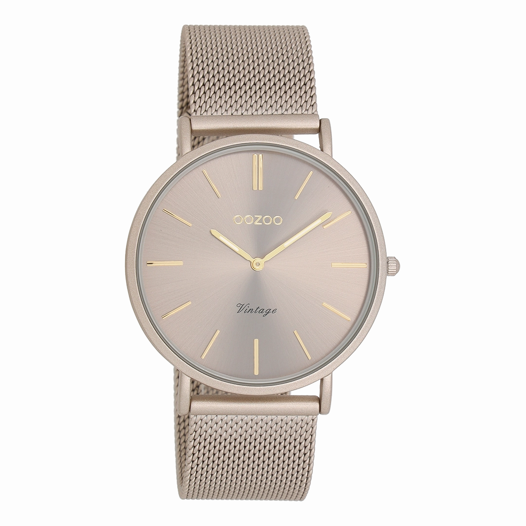 Taupe OOZOO watch with metal mesh bracelet - C20336