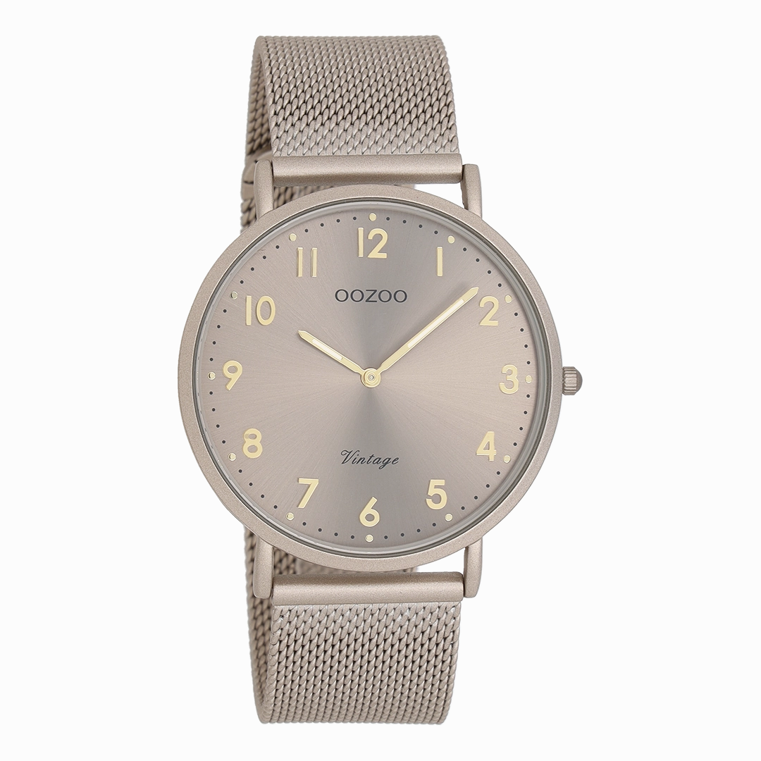 Taupe OOZOO watch with metal mesh bracelet - C20380