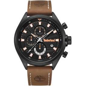 Timberland Men's Watch - Dress Sport Black Dial Brown Strap Chrono | TDWGC9000401