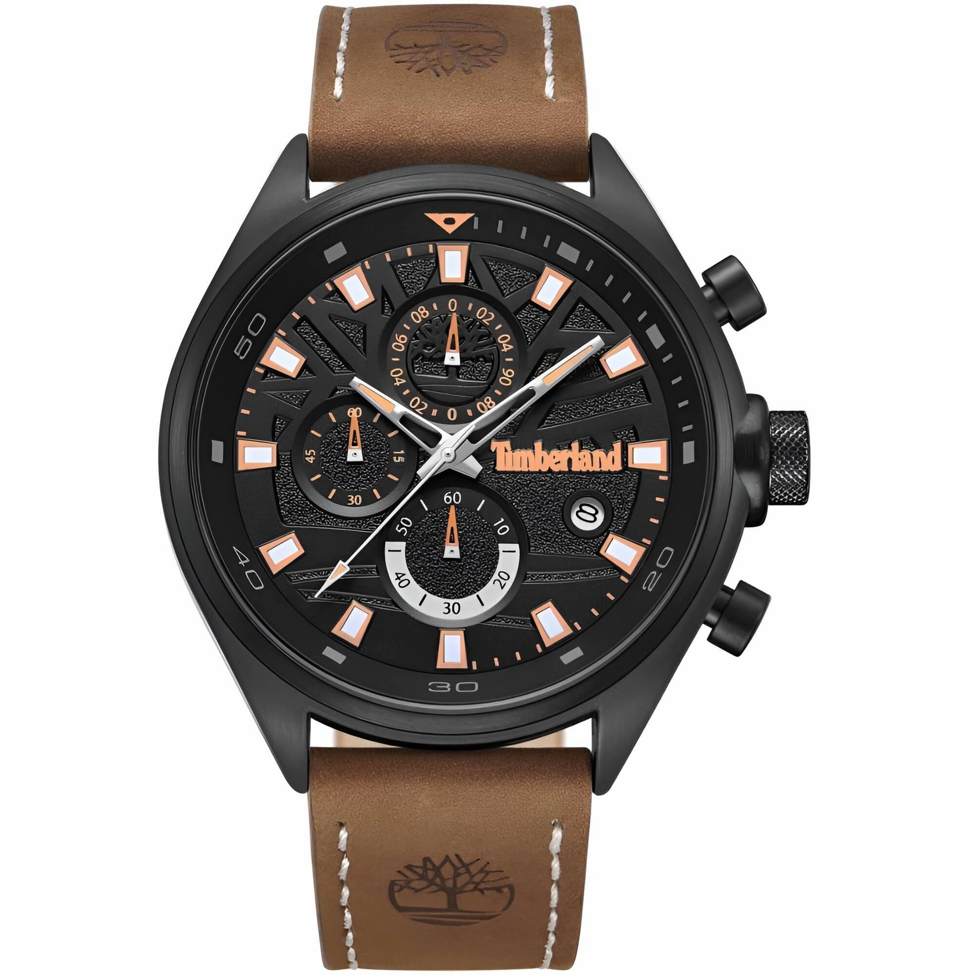 Timberland Men's Watch - Dress Sport Black Dial Brown Strap Chrono | TDWGC9000401