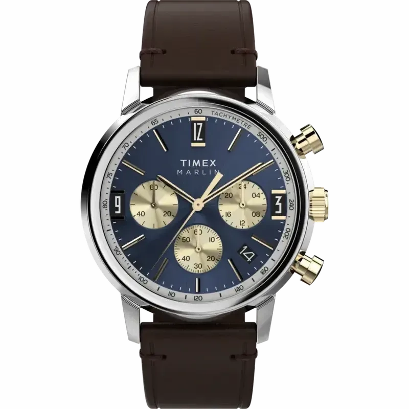 Timex Marlin Chronograph Tachymeter 40mm Leather Strap Watch