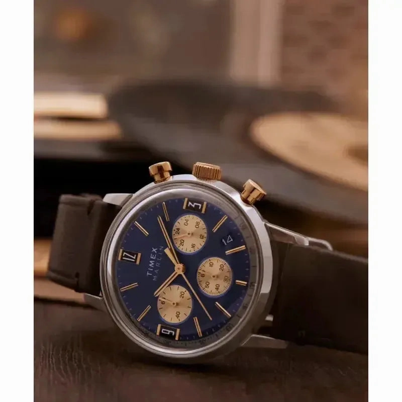Timex Marlin Chronograph Tachymeter 40mm Leather Strap Watch