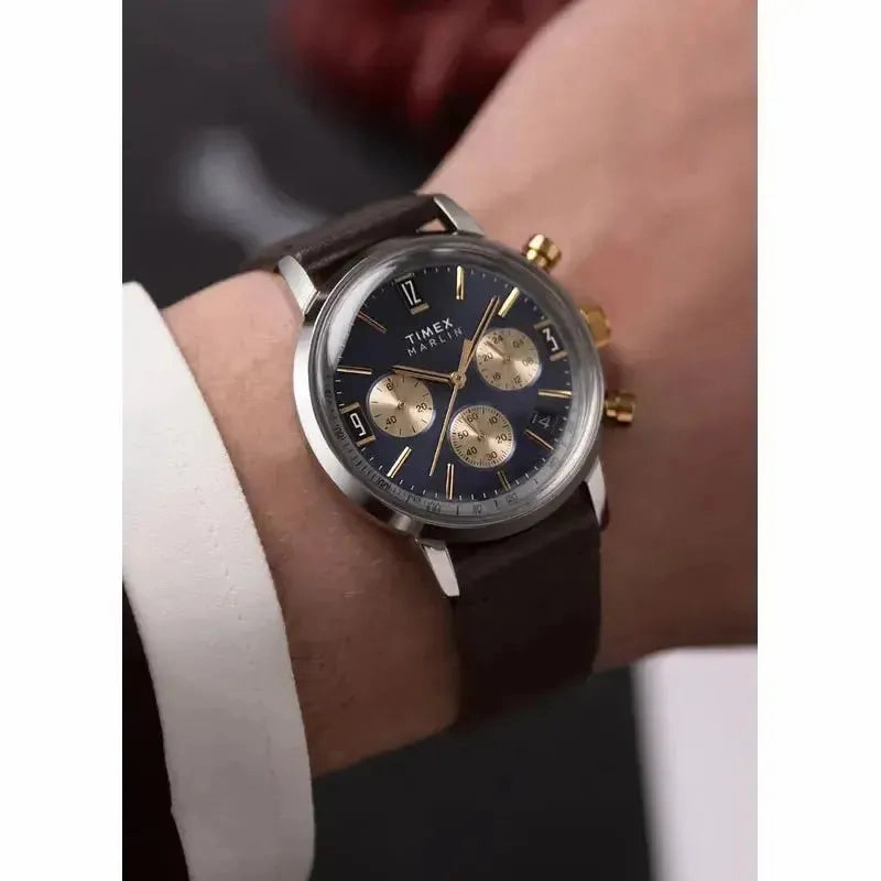 Timex Marlin Chronograph Tachymeter 40mm Leather Strap Watch