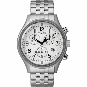 Timex Men's Chronograph Watch - MK1 White Dial Silver Tone Bracelet | TW2R68900VQ