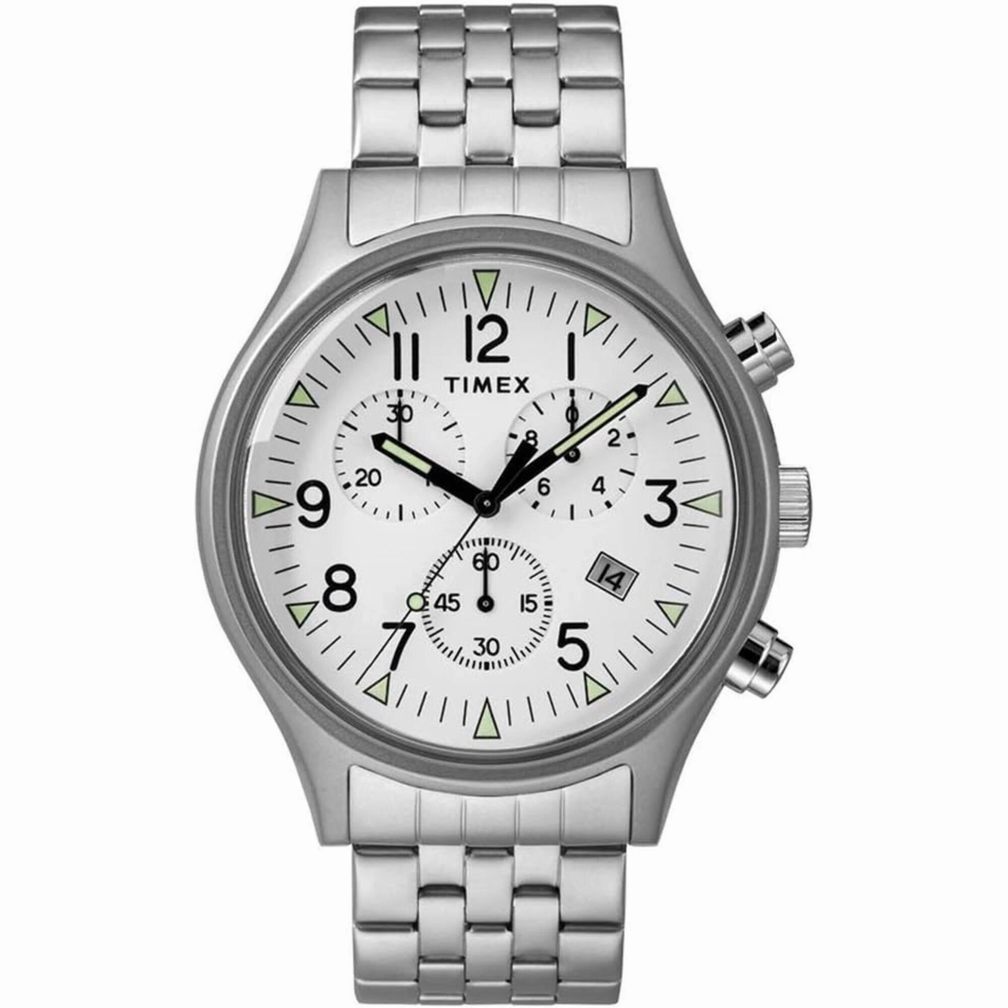 Timex Men's Chronograph Watch - MK1 White Dial Silver Tone Bracelet | TW2R68900VQ