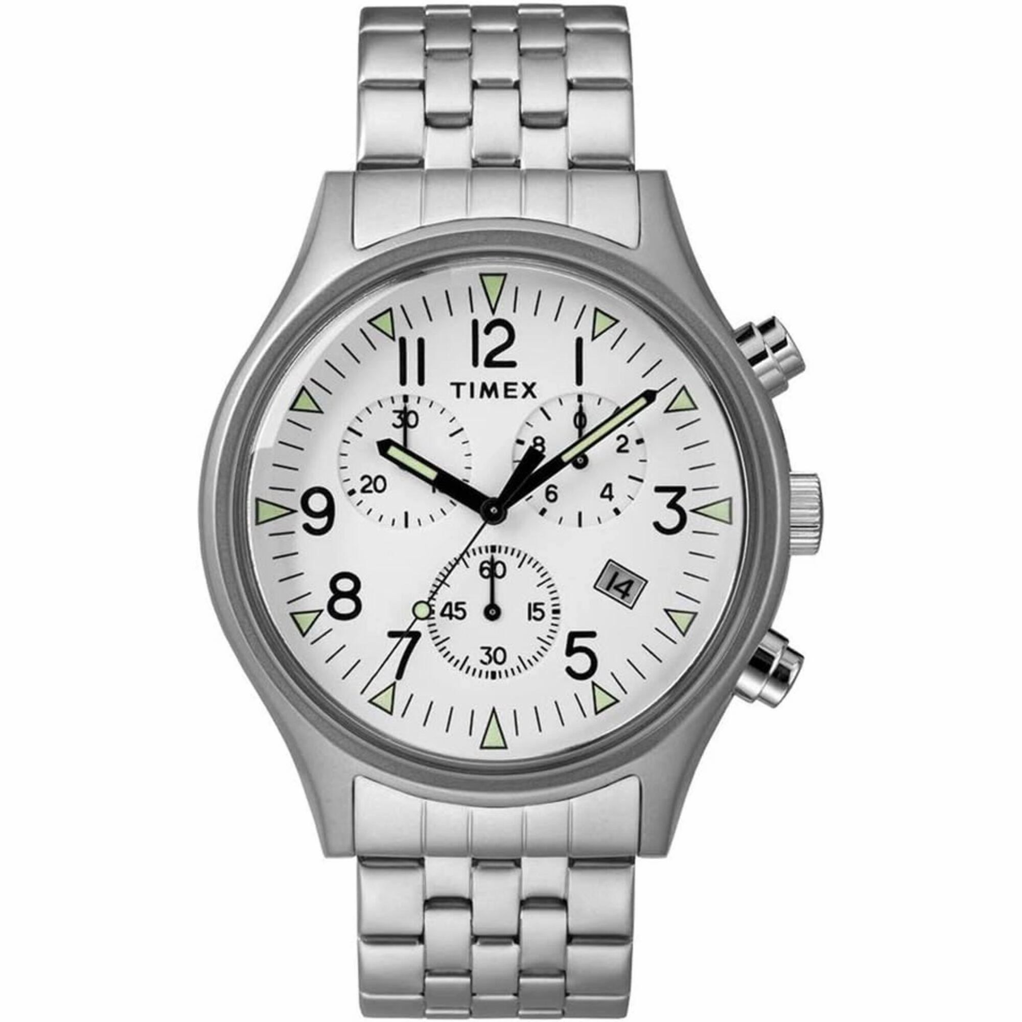 Timex Men's Chronograph Watch - MK1 White Dial Silver Tone Bracelet | TW2R68900VQ