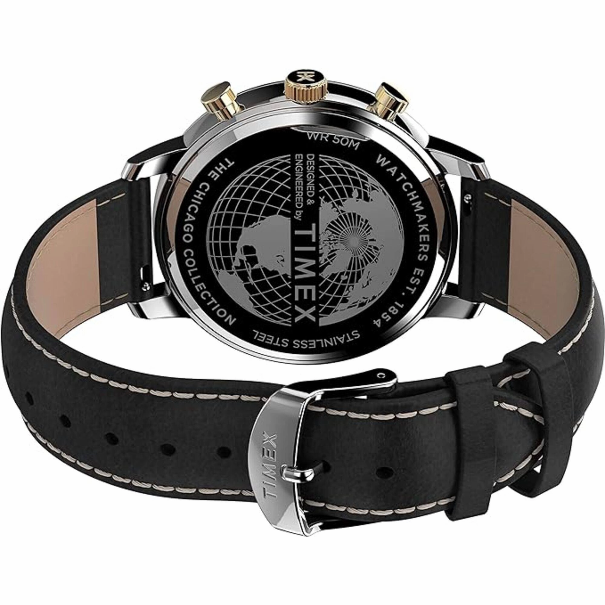 Timex Men's Watch - Chicago Chronograph Black Dial Black Leather Strap | TW2U39100VQ