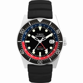 Timex Men's Watch - Deepwater Reef GMT Black Dial Synthetic Rubber Strap | TW2W75000