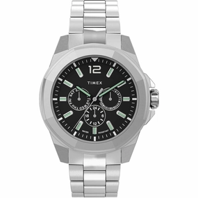 Timex Men's Watch - Essex Avenue Day-Date Black Dial Silver Bracelet | TW2U42600VQ