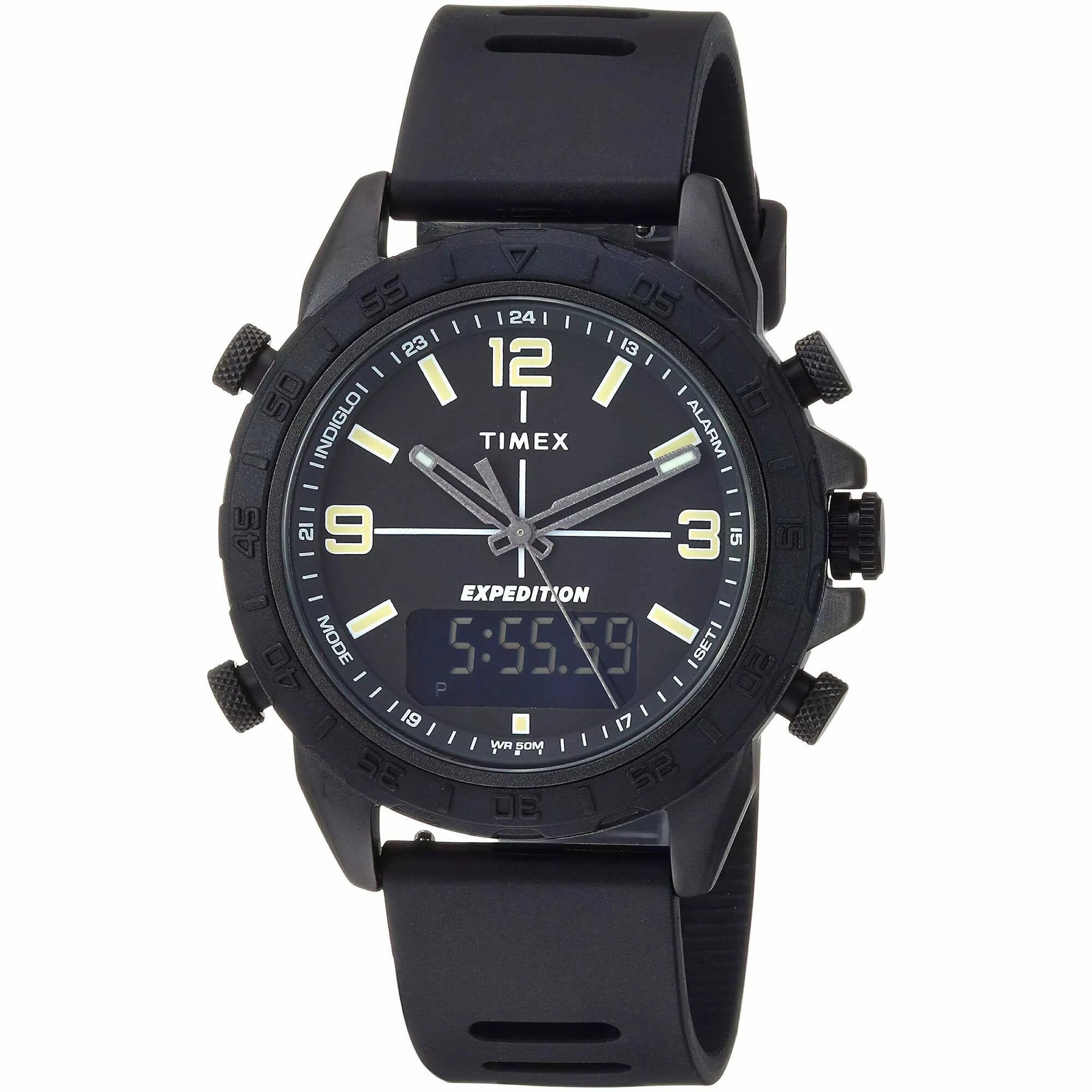 Timex Men's Watch - Expedition Pioneer Black Dial Silicone Strap Ani-Digi | TW4B17000