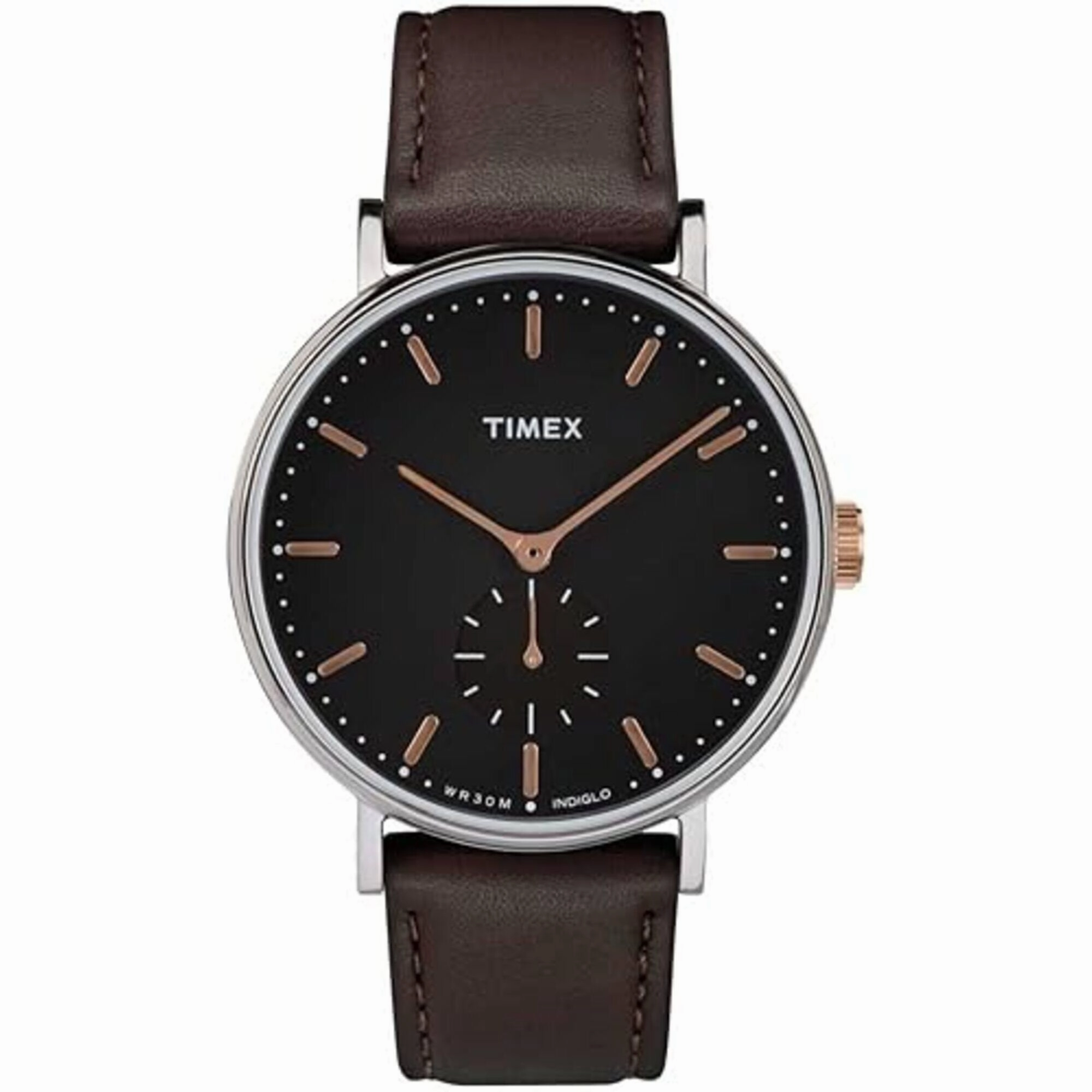 Timex Men's Watch - Fairfield Black Dial Brown Leather Strap Quartz | TW2R38100