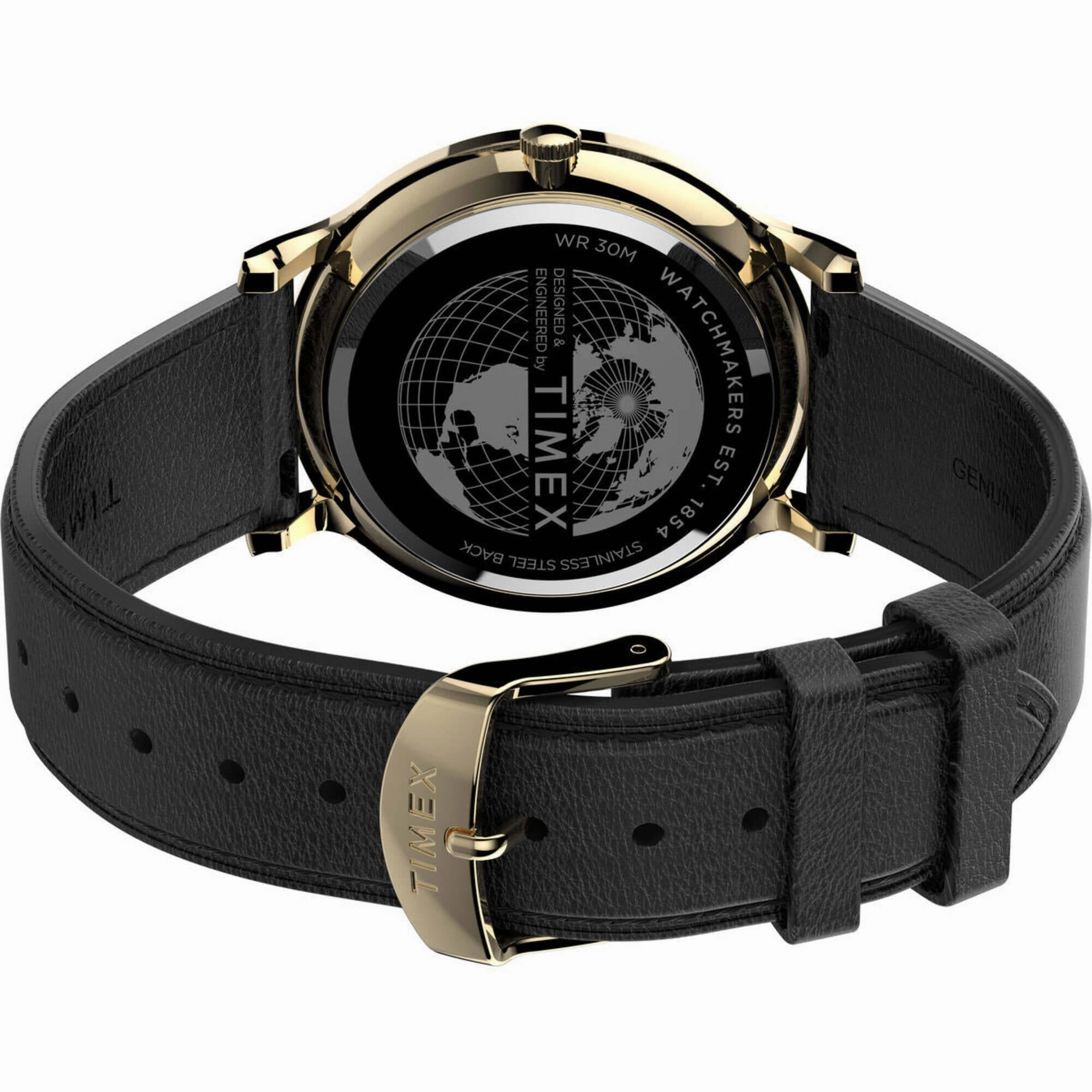 Timex Men's Watch - Gallery Quartz Silver Tone Dial Black Leather Strap | TW2V28400