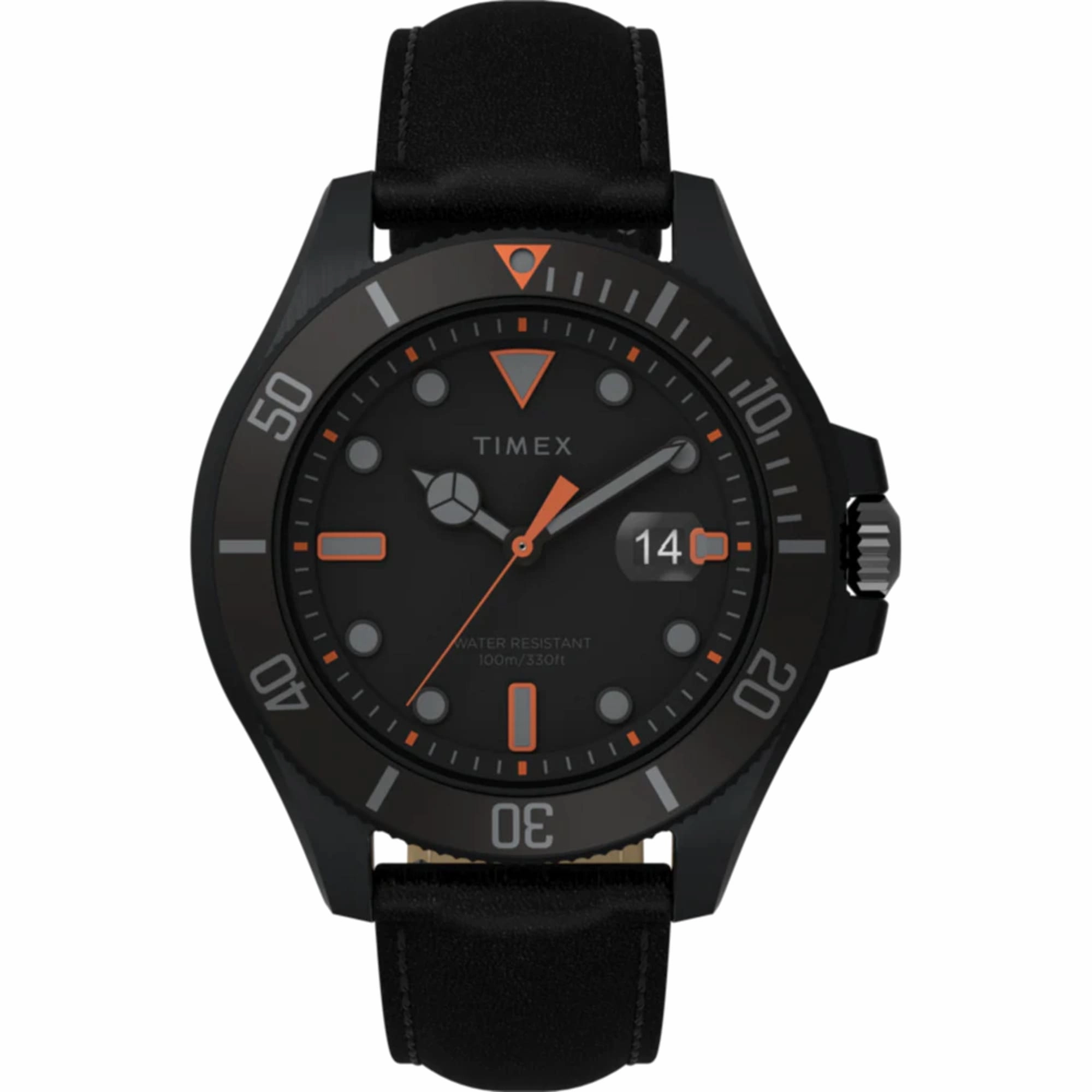Timex Men's Watch - Harborside Coast GMT Quartz Black Dial Leather Strap | TW2V42300