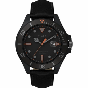 Timex Men's Watch - Harborside Coast GMT Quartz Black Dial Leather Strap | TW2V42300