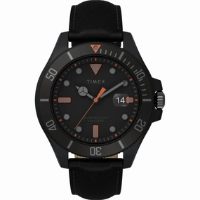 Timex Men's Watch - Harborside Coast GMT Quartz Black Dial Leather Strap | TW2V42300