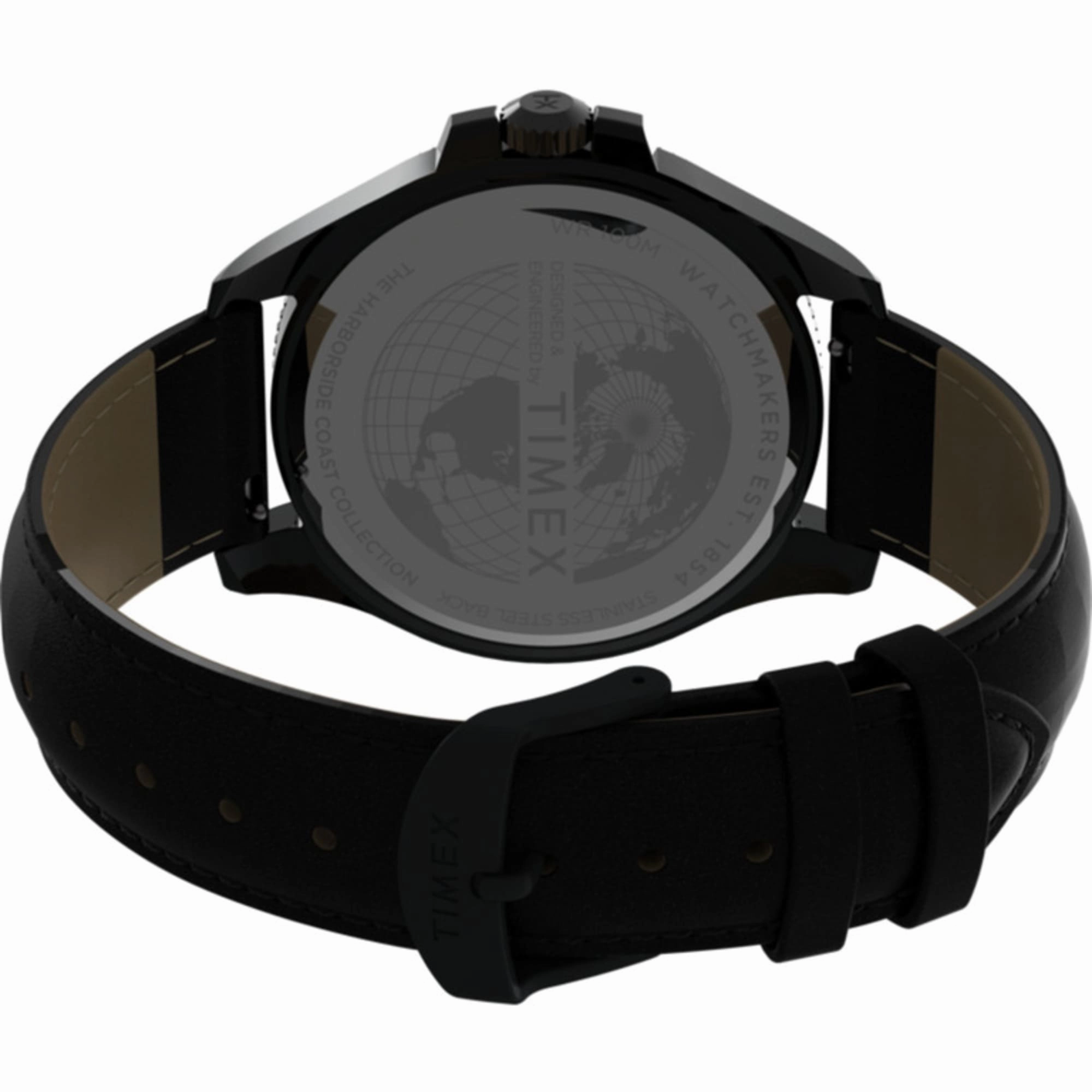 Timex Men's Watch - Harborside Coast GMT Quartz Black Dial Leather Strap | TW2V42300