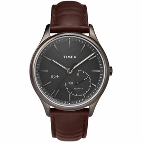 Timex Men's Watch - IQ  Quartz Brown Case Grey Dial Leather Strap | TW2P94800