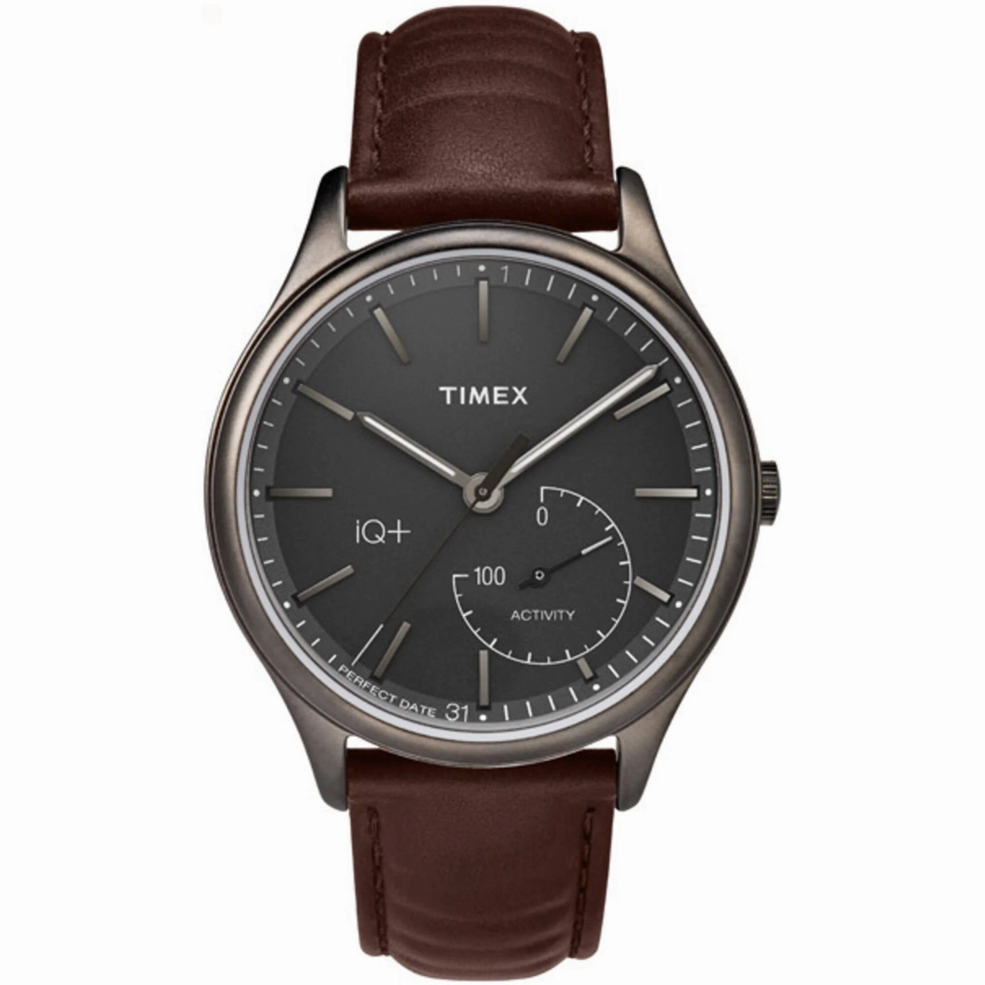 Timex Men's Watch - IQ  Quartz Brown Case Grey Dial Leather Strap | TW2P94800
