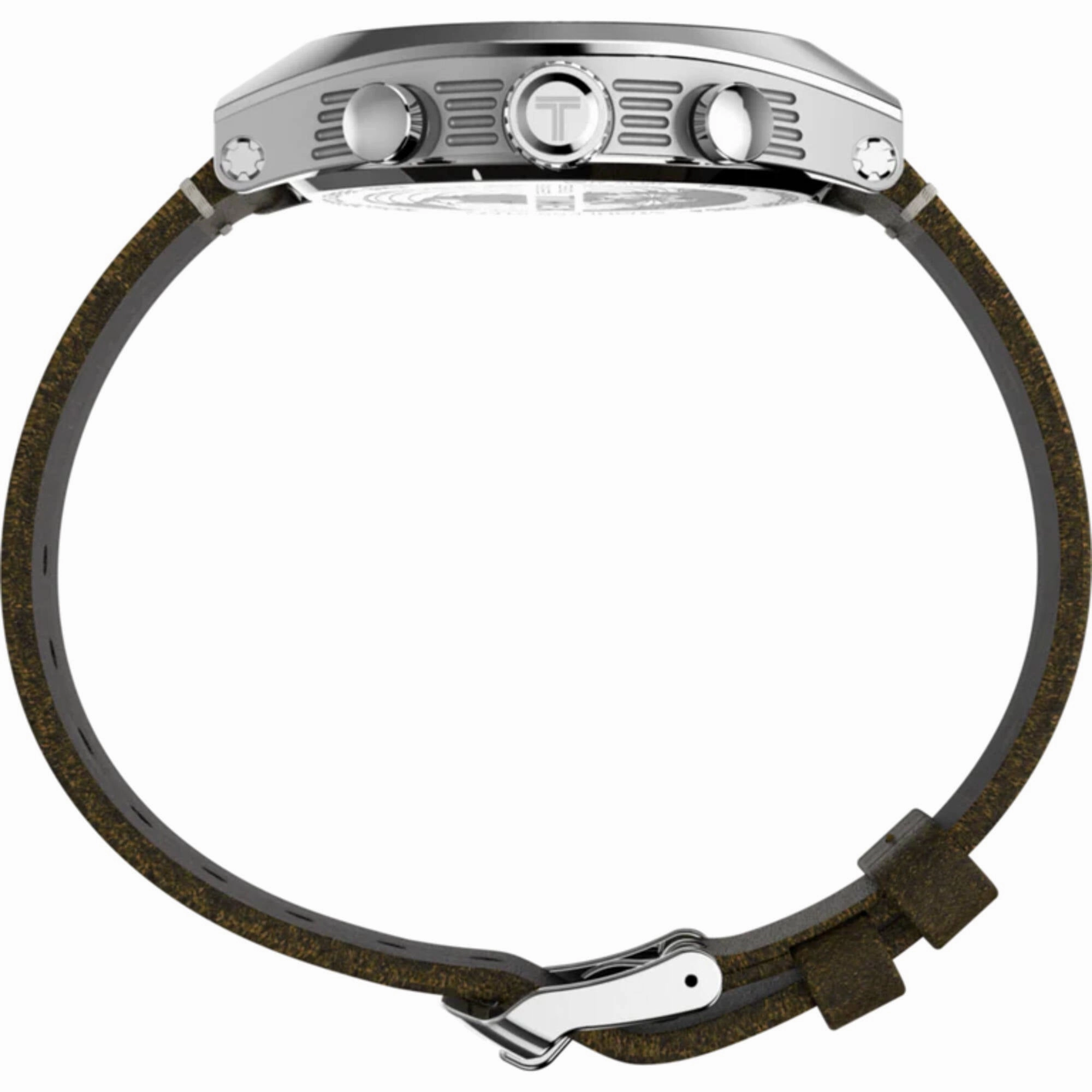 Timex Men's Watch - Legacy Chrono Silver and Black Dial Leather Strap | TW2W50100