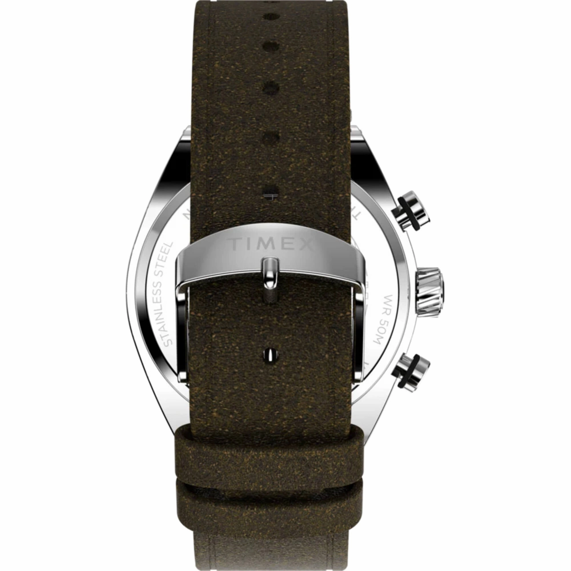 Timex Men's Watch - Legacy Chrono Silver and Black Dial Leather Strap | TW2W50100